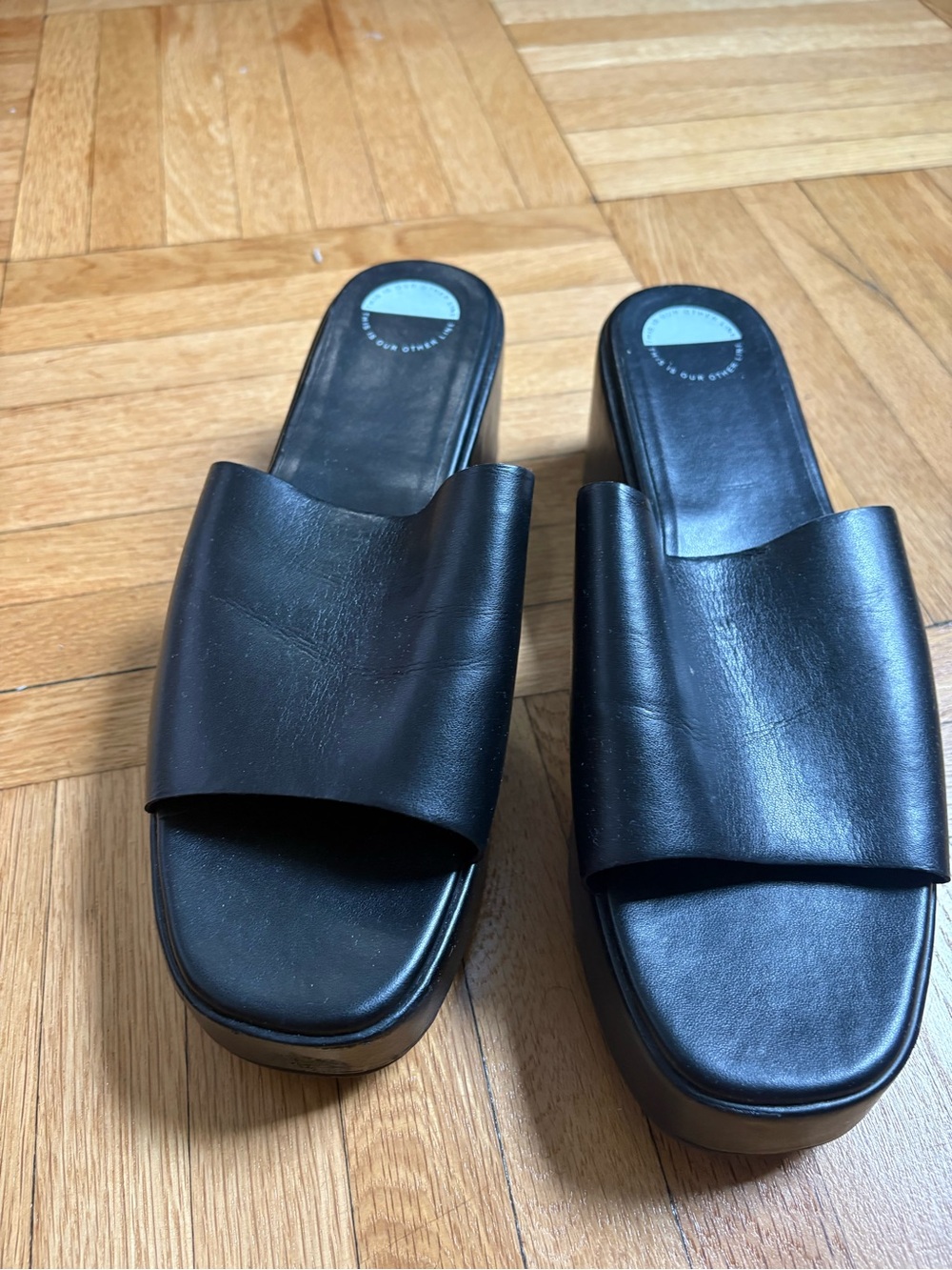 Black Leather Platform Slides